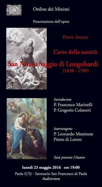 Locandina Presentazione dell'opera "L'Arte della Santità. San Nicola Saggio da Longobardi."  
