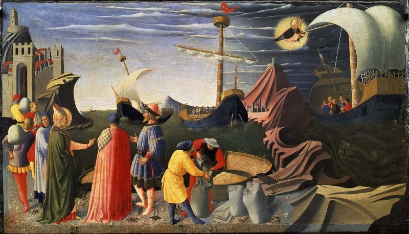 Beato Angelico, Storie di S. Nicola di Bari, Miracoloso salvataggio di una nave dal naufragio.